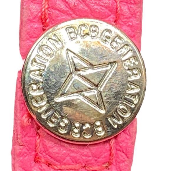 BCBGeneration Pink Leather silver studded cuff with zipper adjustable snap - Picture 2 of 10